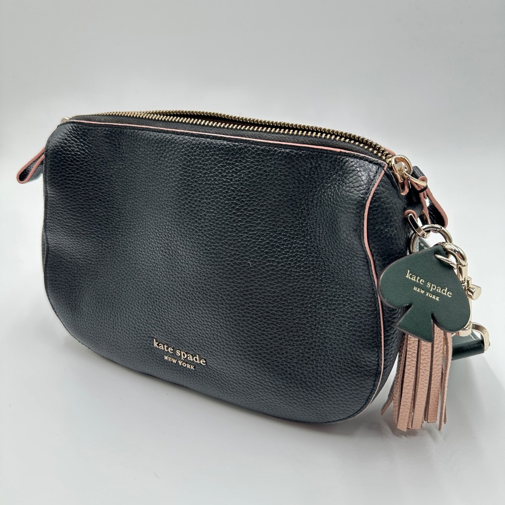 Kate Spade Jackson Street Harlyn Crossbody Bag Black Green Leather Pink Tassel